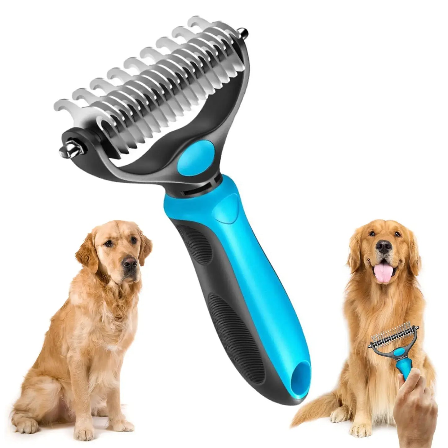 【Summervibes】 Pet Grooming Brush-Double Sided Hurtless Shedding and Dematting Undercoat Rake Comb for Dogs and Cats, No More Nasty Shedding or Flying Hair