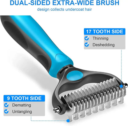 【Summervibes】 Pet Grooming Brush-Double Sided Hurtless Shedding and Dematting Undercoat Rake Comb for Dogs and Cats, No More Nasty Shedding or Flying Hair