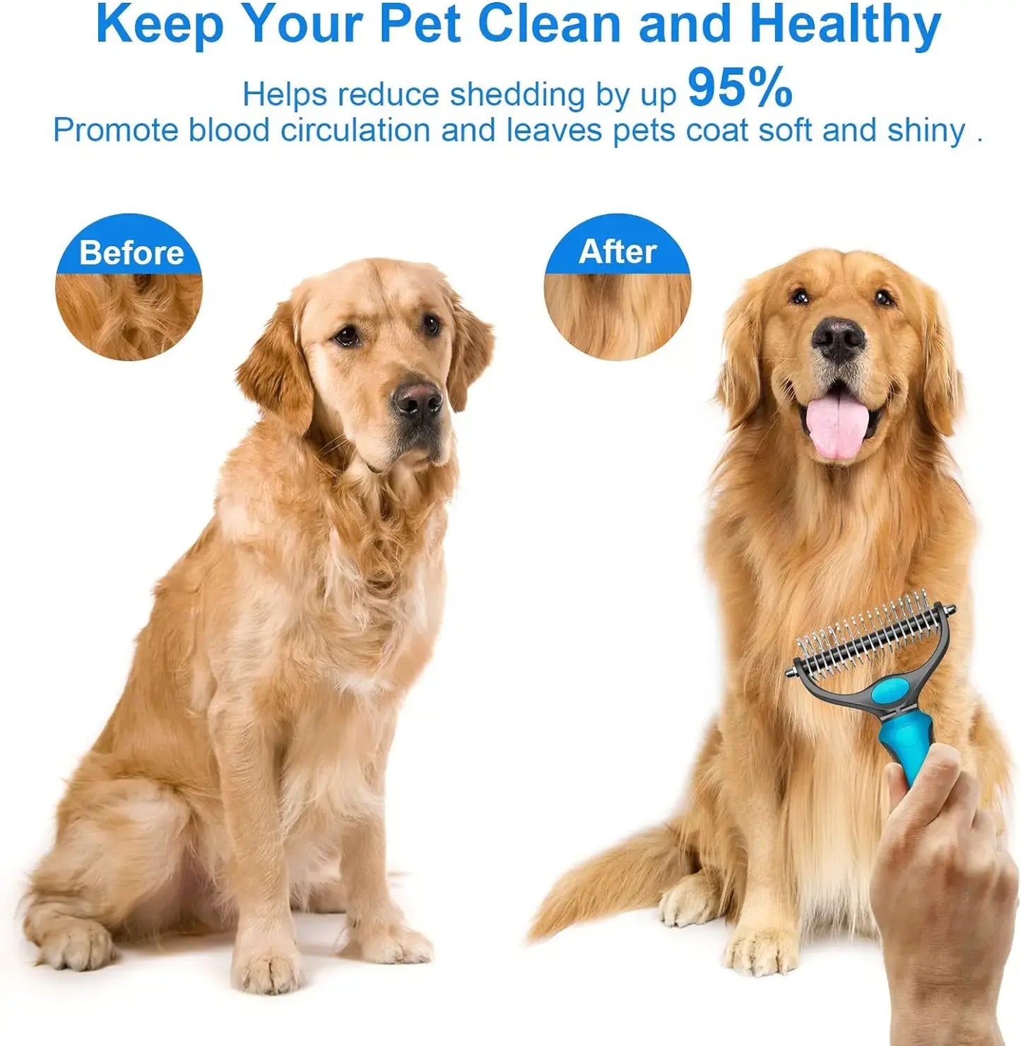 【Summervibes】 Pet Grooming Brush-Double Sided Hurtless Shedding and Dematting Undercoat Rake Comb for Dogs and Cats, No More Nasty Shedding or Flying Hair