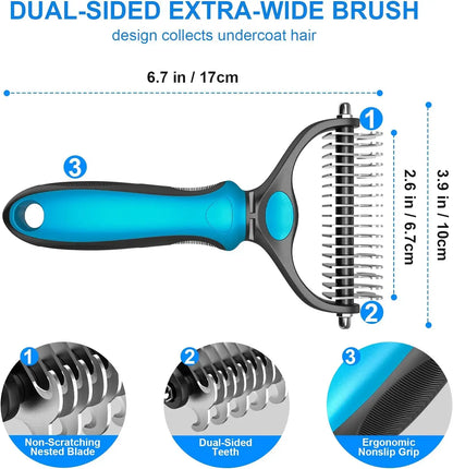 【Summervibes】 Pet Grooming Brush-Double Sided Hurtless Shedding and Dematting Undercoat Rake Comb for Dogs and Cats, No More Nasty Shedding or Flying Hair