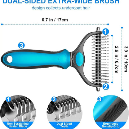 【Summervibes】 Pet Grooming Brush-Double Sided Hurtless Shedding and Dematting Undercoat Rake Comb for Dogs and Cats, No More Nasty Shedding or Flying Hair
